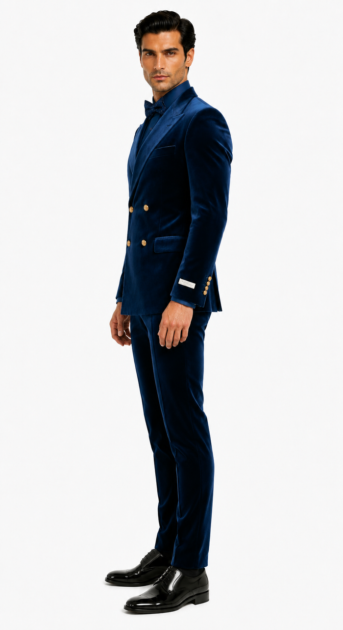 Velvet Suits - Double Breasted Suits - Slim Fit Suit Royal Blue