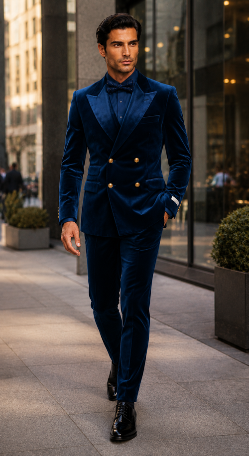 Velvet Suits - Double Breasted Suits - Slim Fit Suit Royal Blue