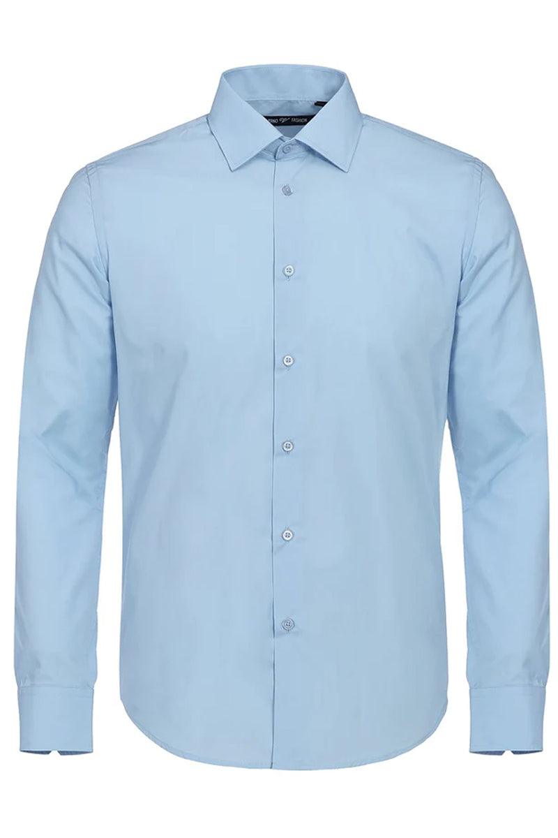 "Elevate Your Prom and Wedding Style: Verno Men's Sky Blue Dress Shirt for a Sophisticated Touch" - Sky Blue
