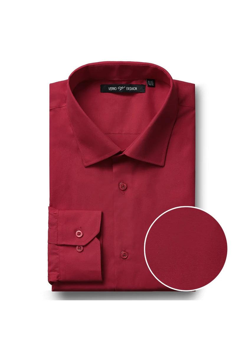 Men's Classic Fit Spread Collar Dress Shirt in Red - Ivory