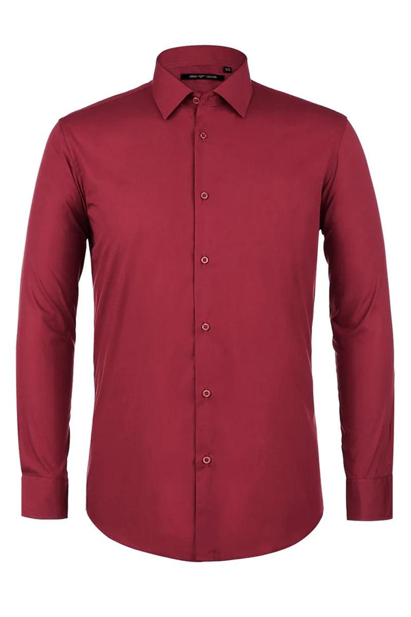 Men's Classic Fit Spread Collar Dress Shirt in Red - Ivory