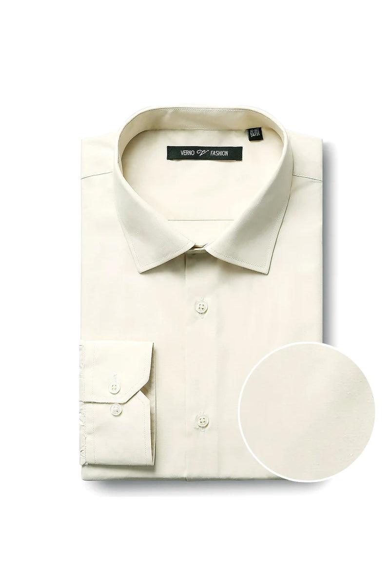 "Crimson Elegance: Verno's Classic Fit Spread Collar Dress Shirt for Prom and Wedding Festivities" - Ivory