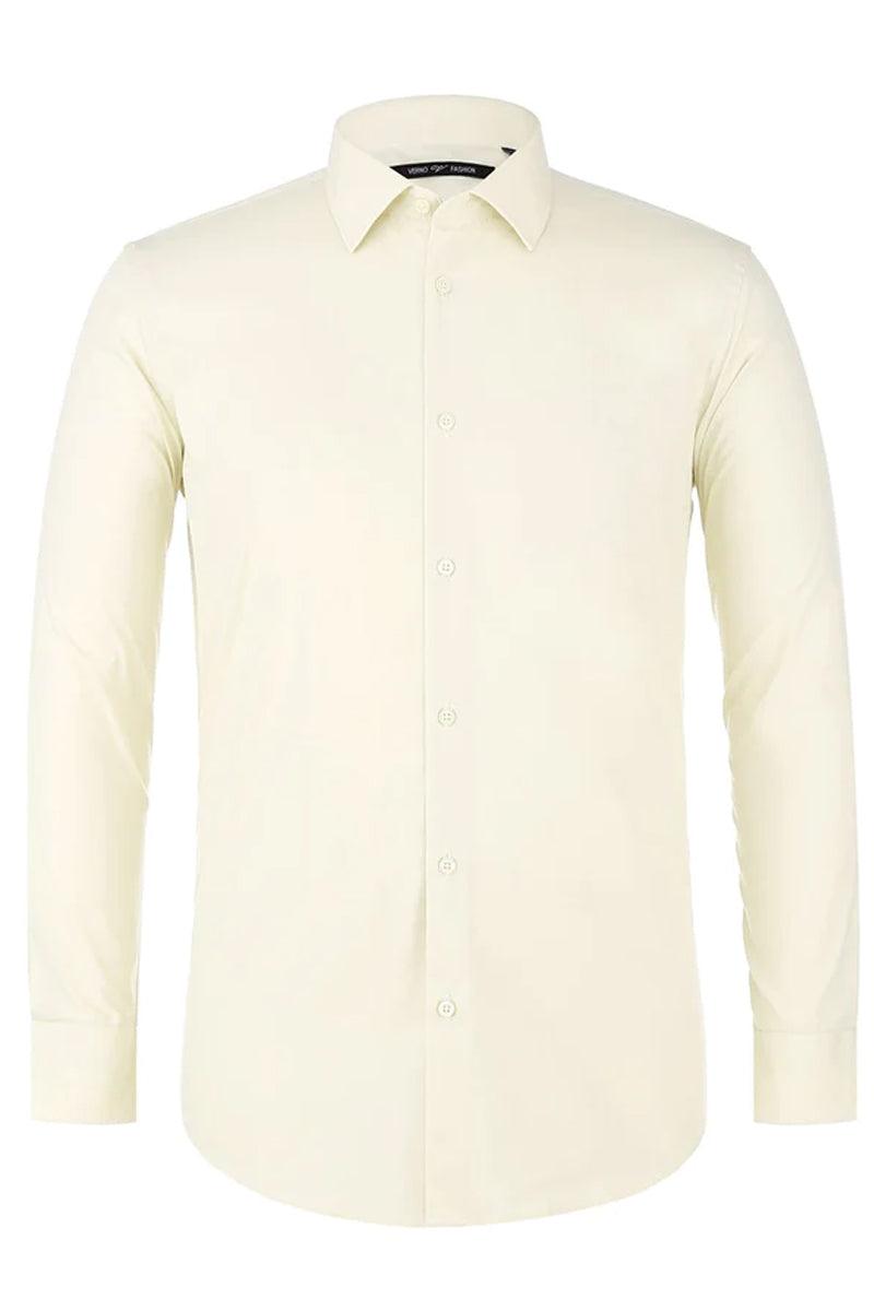 "Crimson Elegance: Verno's Classic Fit Spread Collar Dress Shirt for Prom and Wedding Festivities" - Ivory