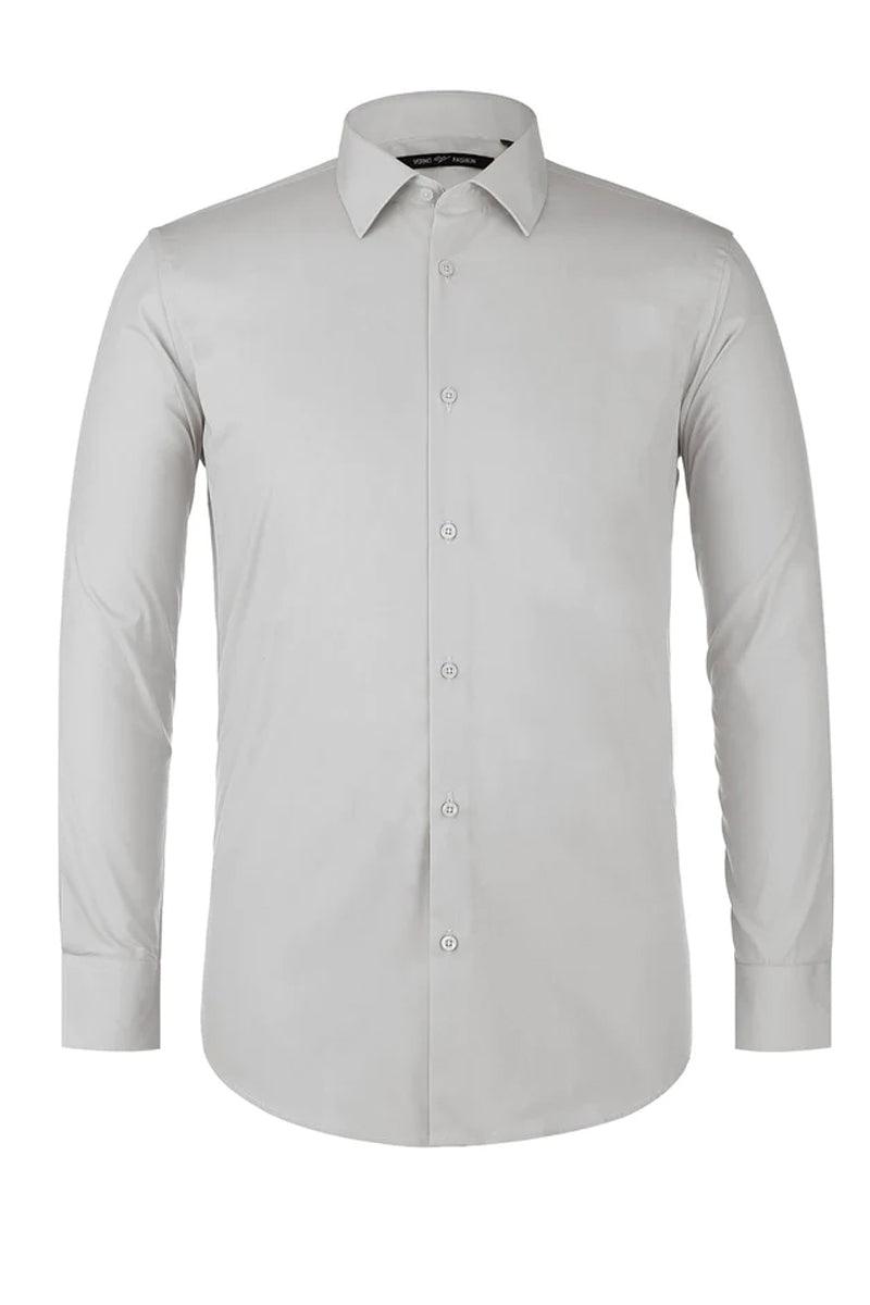 "Elevate Your Formal Attire: Verno's Grey Slim Fit Dress Shirt for Prom and Weddings" - Grey
