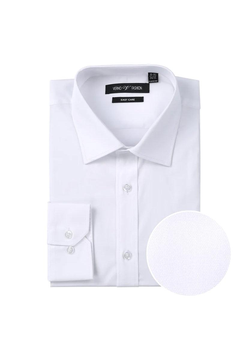 "Elegant White Dress Shirt for Prom and Wedding: Verno Men's Classic Fit 100% Cotton" - White