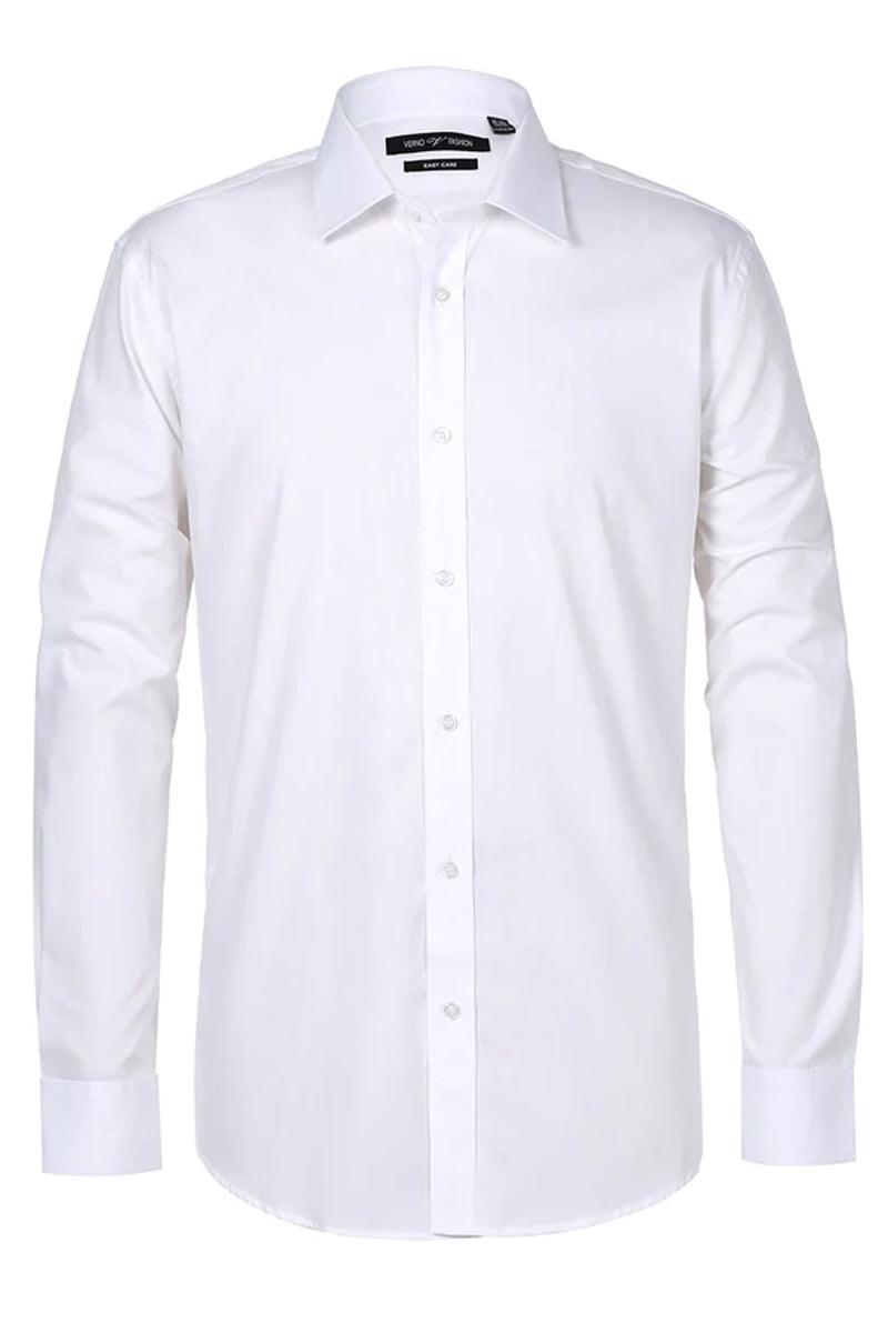"Elegant White Dress Shirt for Prom and Wedding: Verno Men's Classic Fit 100% Cotton" - White