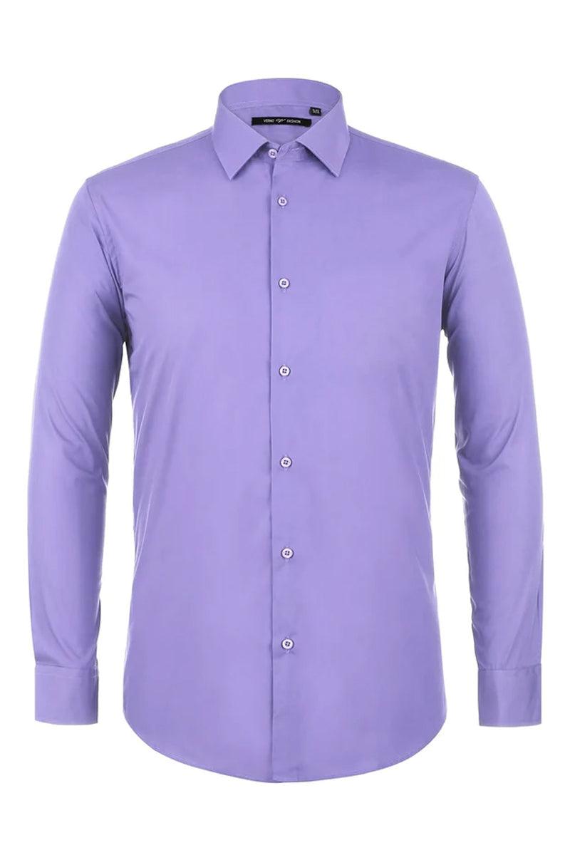 Mens Classic Spread Collar Dress Shirt in Lavender - Lavender
