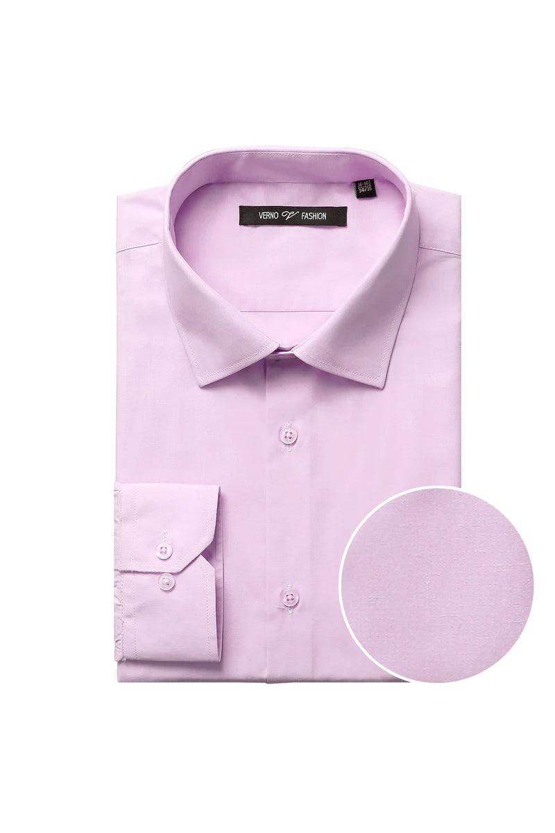 "Elegant Prom and Wedding Attire: Verno Pink Classic Fit Spread Collar Dress Shirt" - Pink