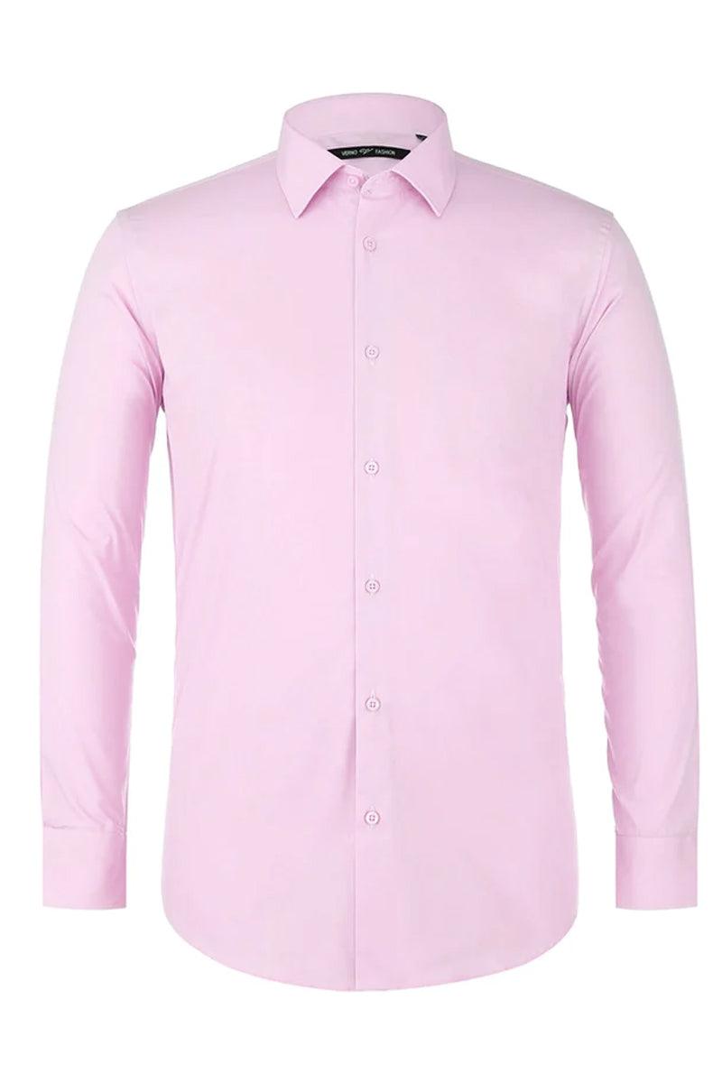 "Elegant Prom and Wedding Attire: Verno Pink Classic Fit Spread Collar Dress Shirt" - Pink
