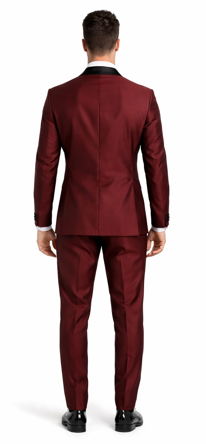 Mens Burgundy Shawl Lapel Tuxedo 3-Piece Versailles Collection