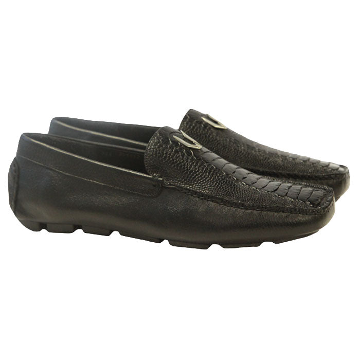 Vestigium Ostrich Leg Driving Loafers Black - 6