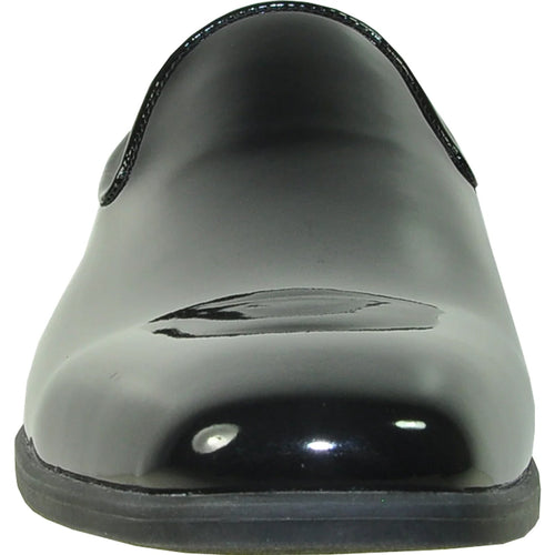 "Black Men's Classic Patent Loafer - Plain Toe Slip-On Tuxedo Shoe"