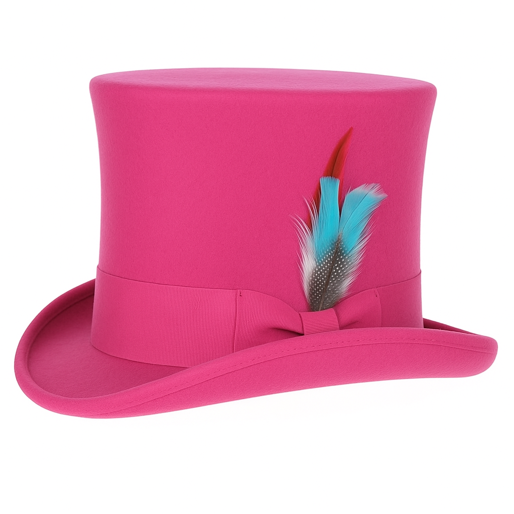 Victorian Steampunk Top Hat - 1800 19th Century - Dressy Loden Felt Top Hot Pink Fuschia Hat - S