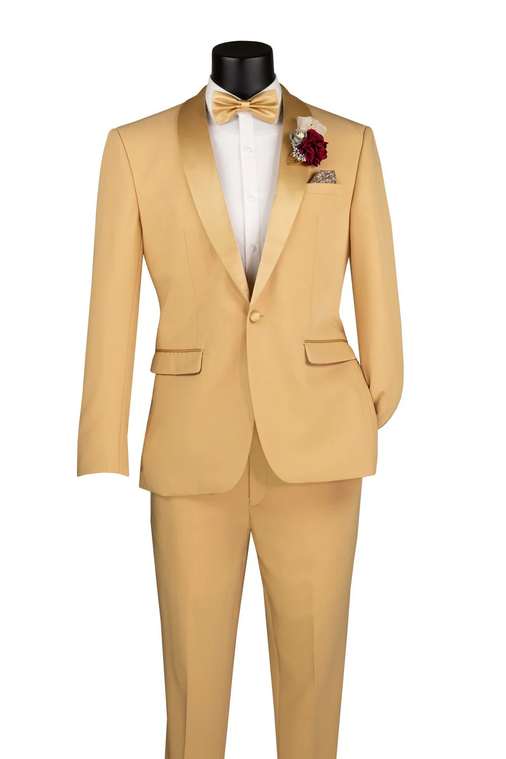 Light Gold Shawl Lapel Tuxedo by Spectrum – Elegant 3-Piece Formal Wear - 34 Short or Extra Small