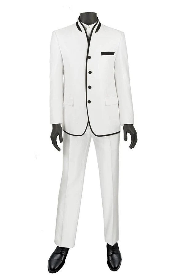 Mens White Sharkskin Mandarin Collar Tuxedo - 2 Piece Slim Fit Luxury Set - 34 Short or Extra Small