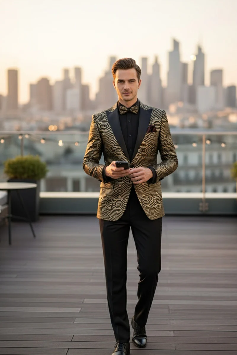 Giza Glamour Gold Tuxedo Jacket - 34 Short or Extra Small