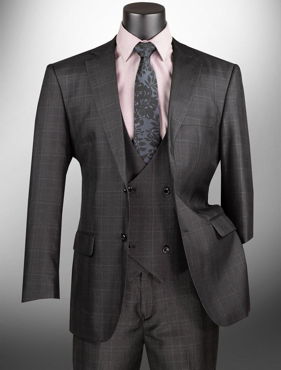 Harlem Nights Suits for Men - Vinci Mens 1920s Plaid 3 Piece Suit Black Fashion Vest F-V2RW7 - 34 Short or Extra Small