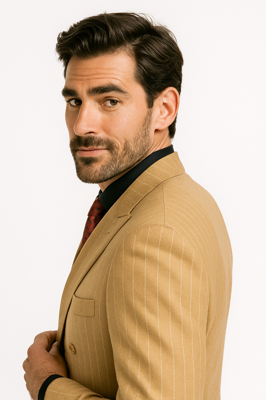 Vinci Men's 2 Piece Banker Pinstripe Double Breasted purple Suit Outlet - 38 Short Jacket+32 Waist Adjustable 28to34)(Height: 5 4 to5 7 )(Neck  15-16.5)S-M)