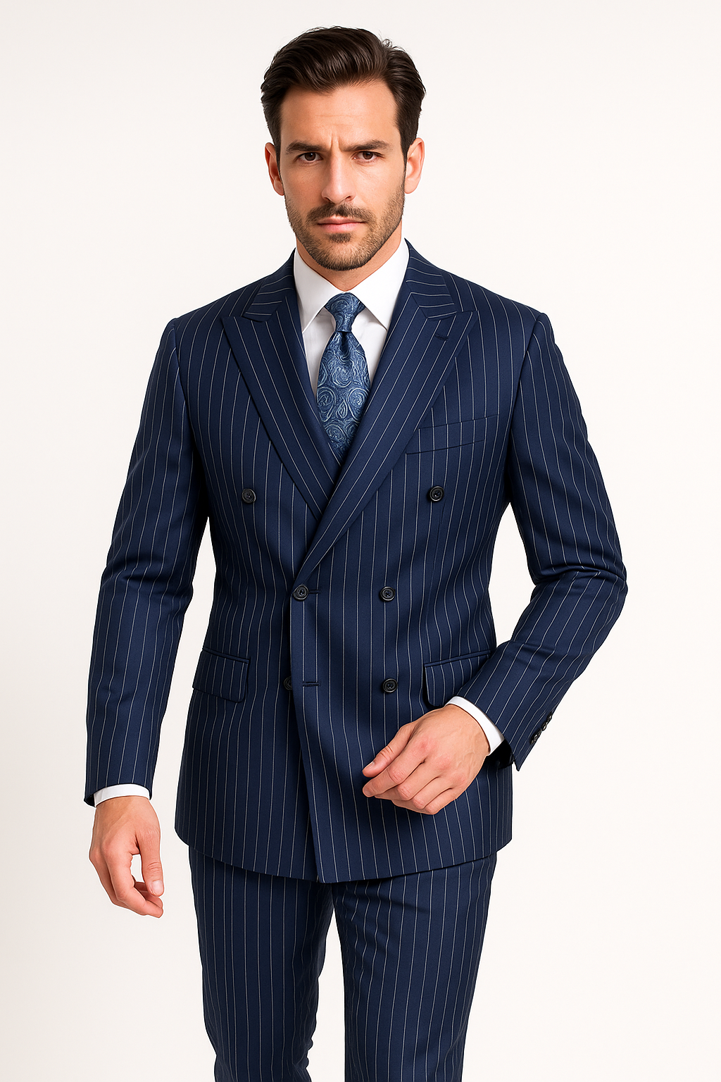 Vinci Men's 2 Piece Banker Pinstripe Double Breasted purple Suit Outlet - 38 Short Jacket+32 Waist Adjustable 28to34)(Height: 5 4 to5 7 )(Neck  15-16.5)S-M)