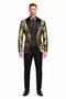 Vinci Mens Black and Gold Modern Fit 3pc Tuxedo Suit-New Designer Collection