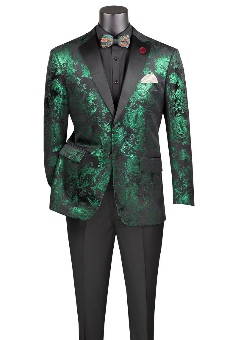 Posh Paisley Velvet Emerald Tuxedo Jacket - 34 Short or Extra Small