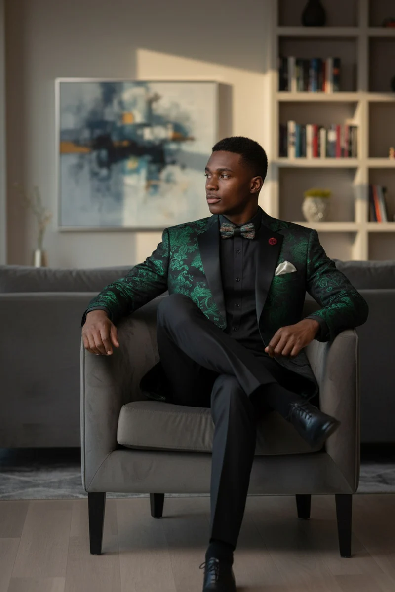 Posh Paisley Velvet Emerald Tuxedo Jacket - 34 Short or Extra Small