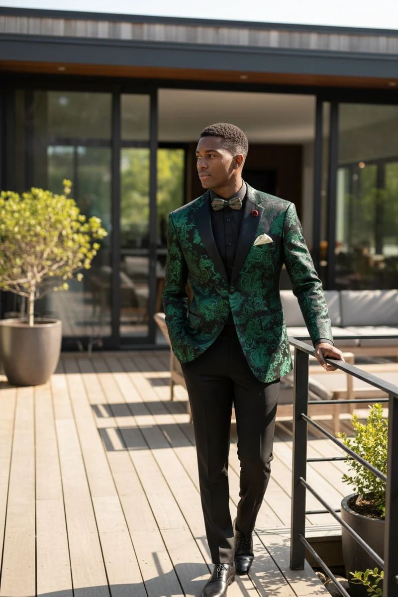 Posh Paisley Velvet Emerald Tuxedo Jacket - 34 Short or Extra Small