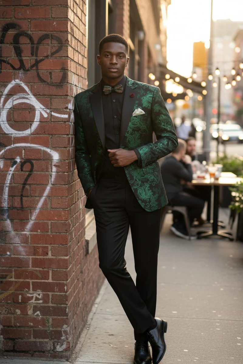 Posh Paisley Velvet Emerald Tuxedo Jacket - 34 Short or Extra Small