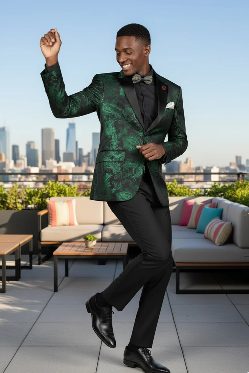 Posh Paisley Velvet Emerald Tuxedo Jacket - 34 Short or Extra Small