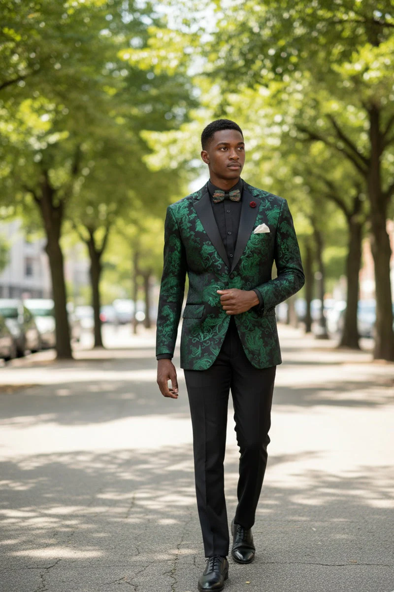 Posh Paisley Velvet Emerald Tuxedo Jacket - 34 Short or Extra Small