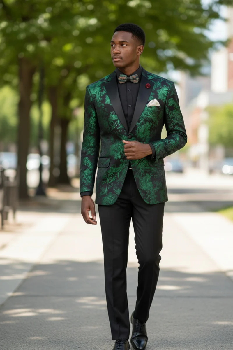 Posh Paisley Velvet Emerald Tuxedo Jacket - 34 Short or Extra Small