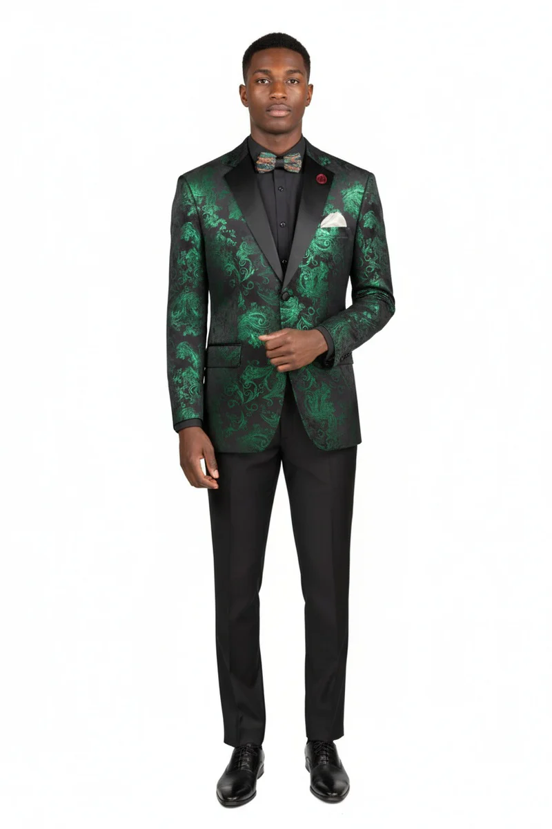 Posh Paisley Velvet Emerald Tuxedo Jacket - 34 Short or Extra Small