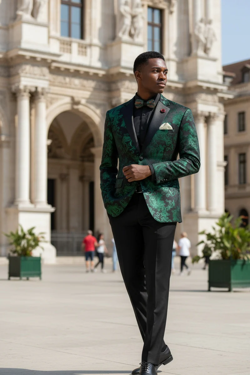 Posh Paisley Velvet Emerald Tuxedo Jacket - 34 Short or Extra Small