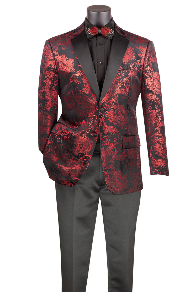 Posh Paisley Velvet Red Tuxedo Jacket - 34 Short or Extra Small