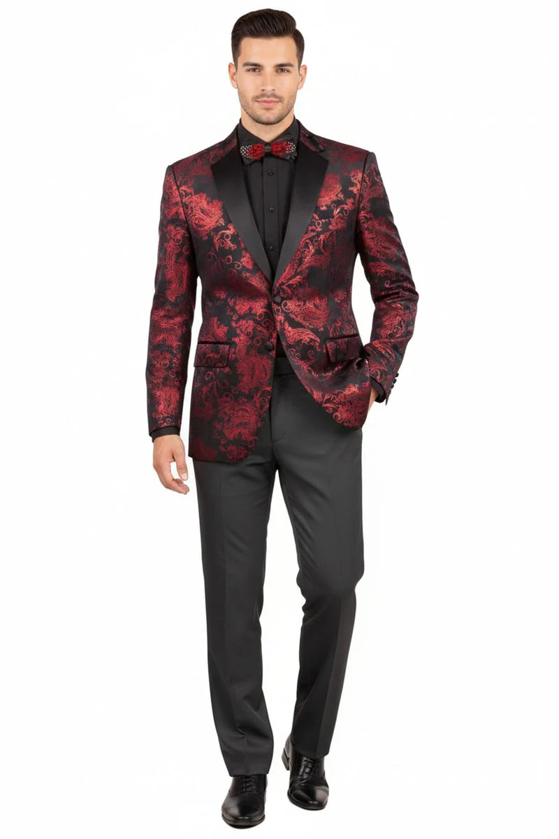 Posh Paisley Velvet Red Tuxedo Jacket - 34 Short or Extra Small