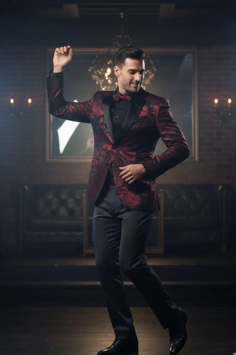 Posh Paisley Velvet Red Tuxedo Jacket - 34 Short or Extra Small