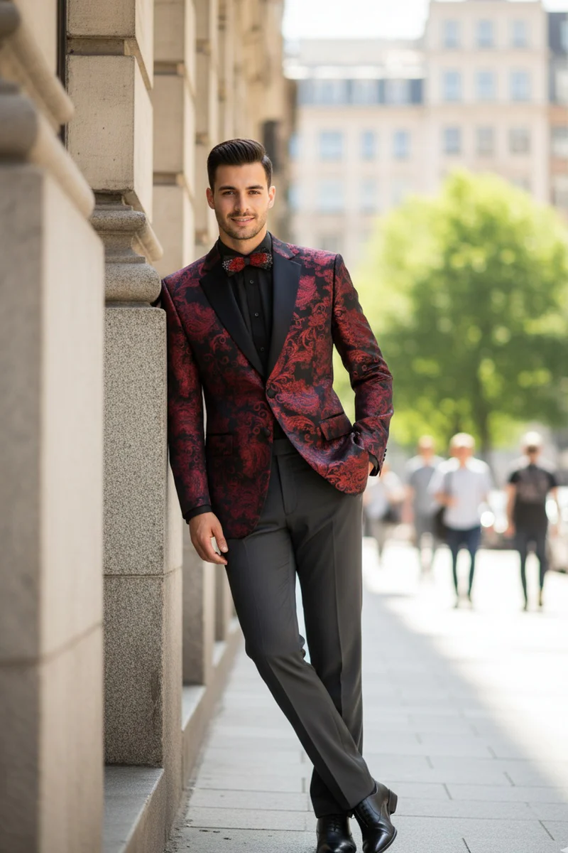 Posh Paisley Velvet Red Tuxedo Jacket - 34 Short or Extra Small