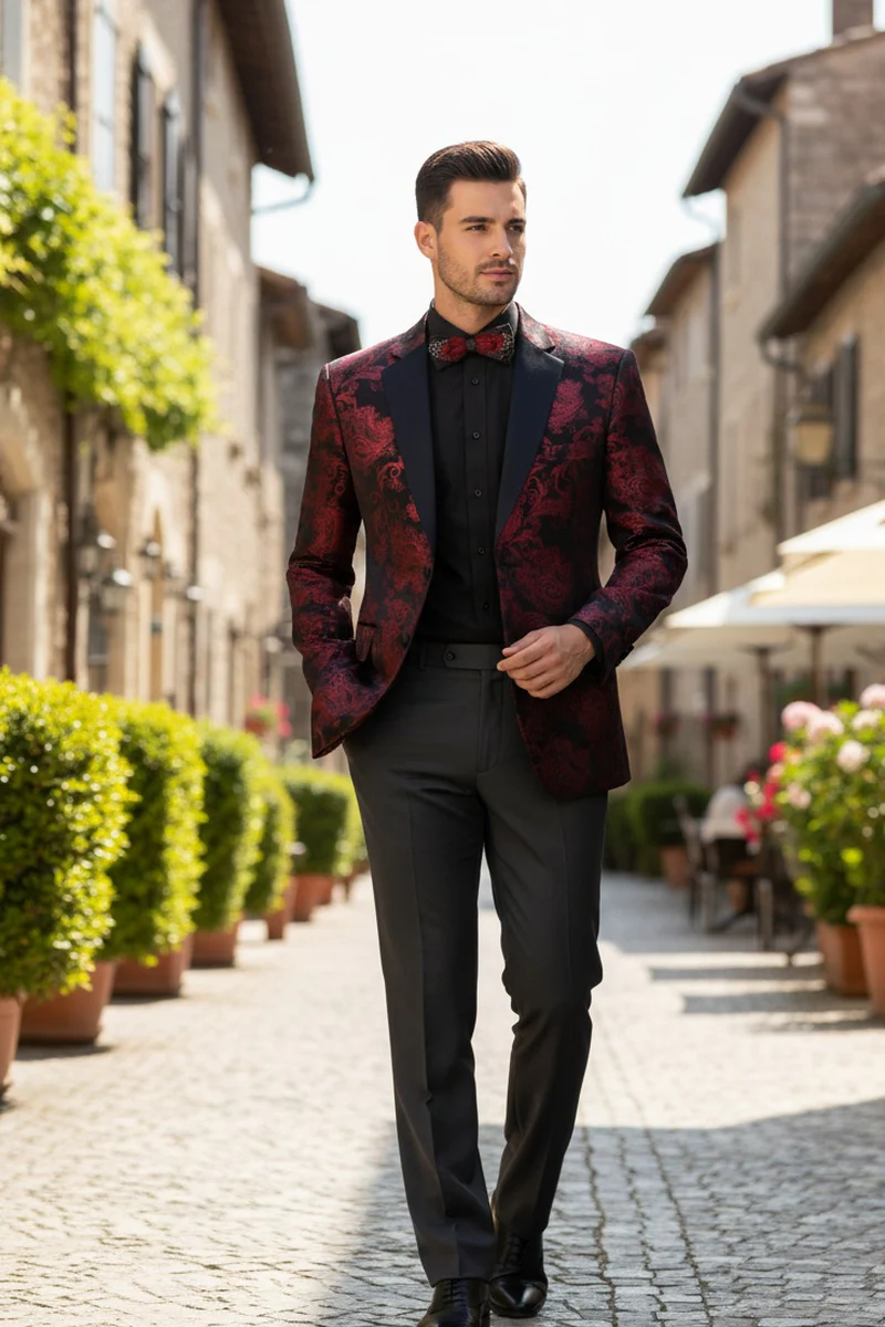 Posh Paisley Velvet Red Tuxedo Jacket - 34 Short or Extra Small