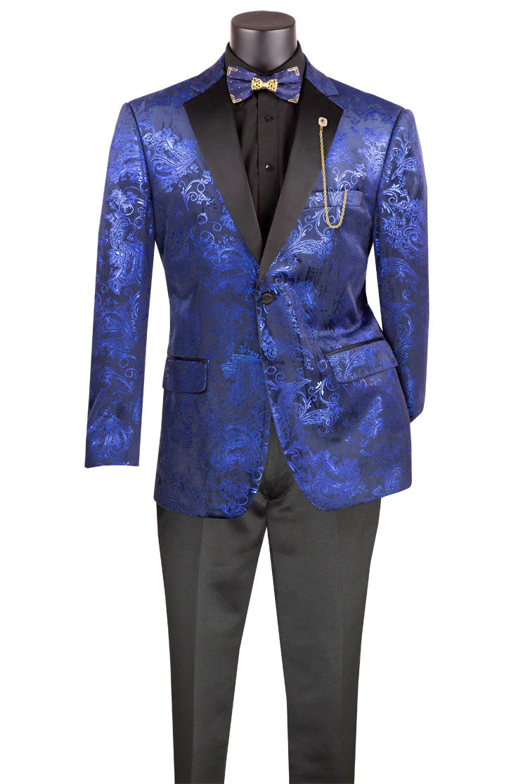 Posh Paisley Velvet Royal Blue Tuxedo Jacket - 34 Short or Extra Small