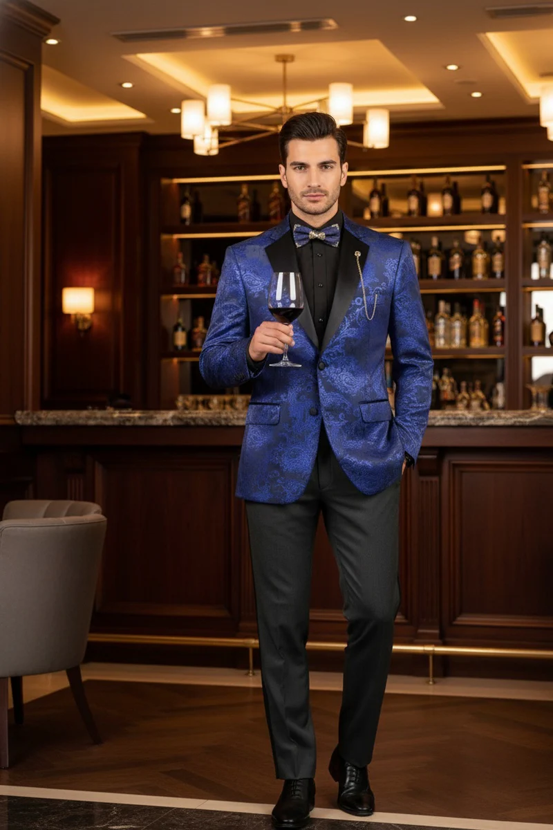 Posh Paisley Velvet Royal Blue Tuxedo Jacket - 34 Short or Extra Small