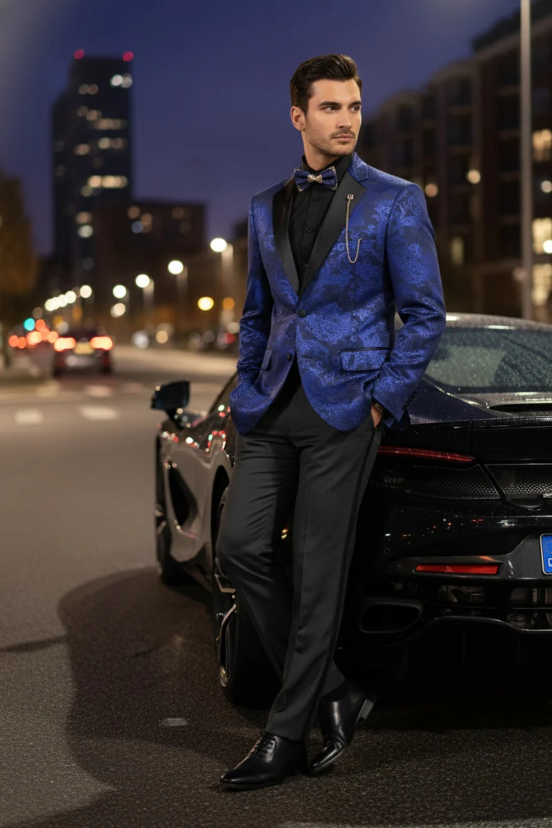 Posh Paisley Velvet Royal Blue Tuxedo Jacket - 34 Short or Extra Small