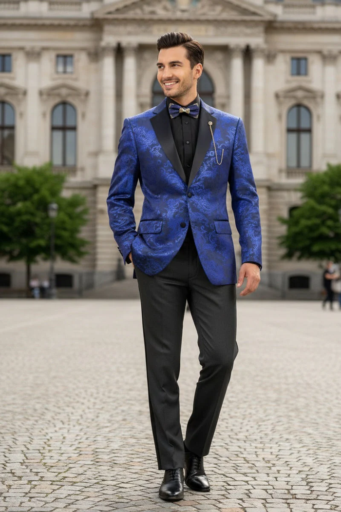 Posh Paisley Velvet Royal Blue Tuxedo Jacket