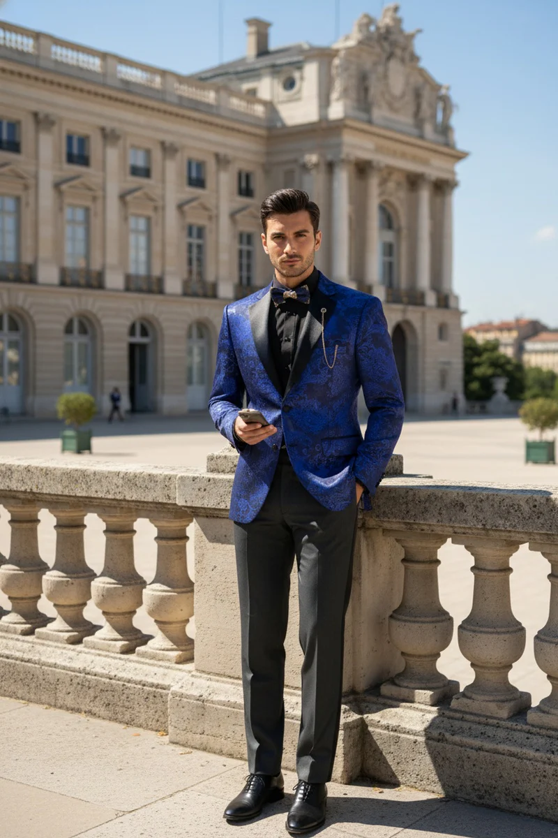 Posh Paisley Velvet Royal Blue Tuxedo Jacket - 34 Short or Extra Small