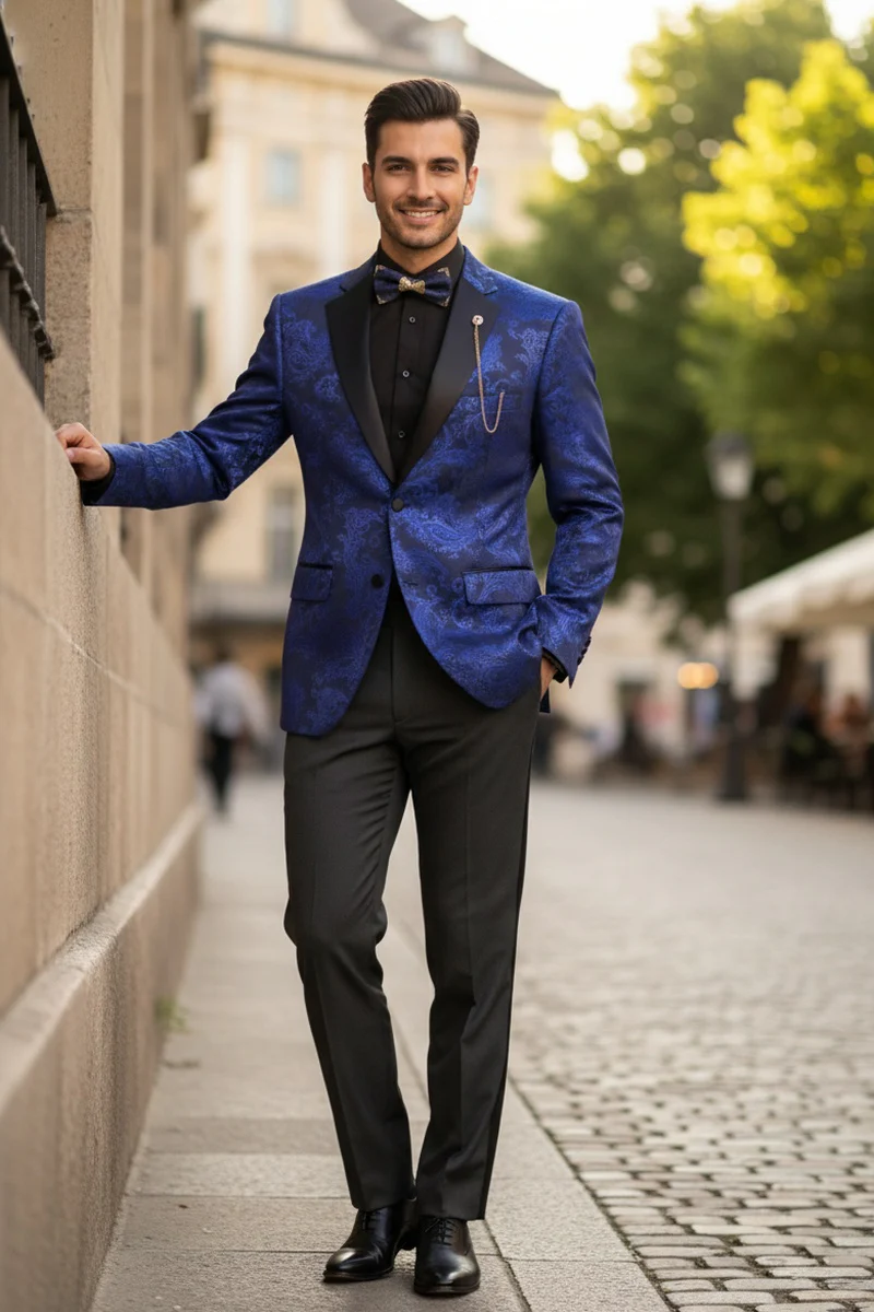 Posh Paisley Velvet Royal Blue Tuxedo Jacket - 34 Short or Extra Small