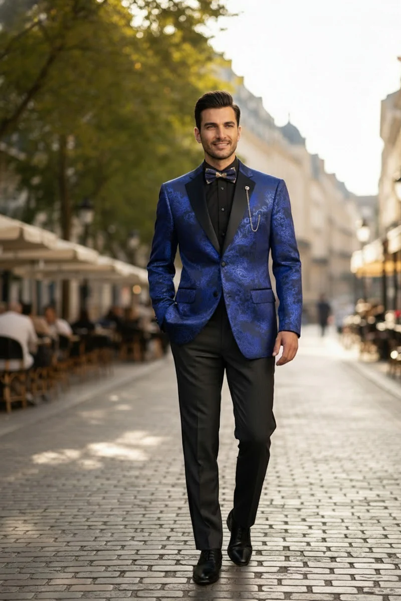 Posh Paisley Velvet Royal Blue Tuxedo Jacket - 34 Short or Extra Small