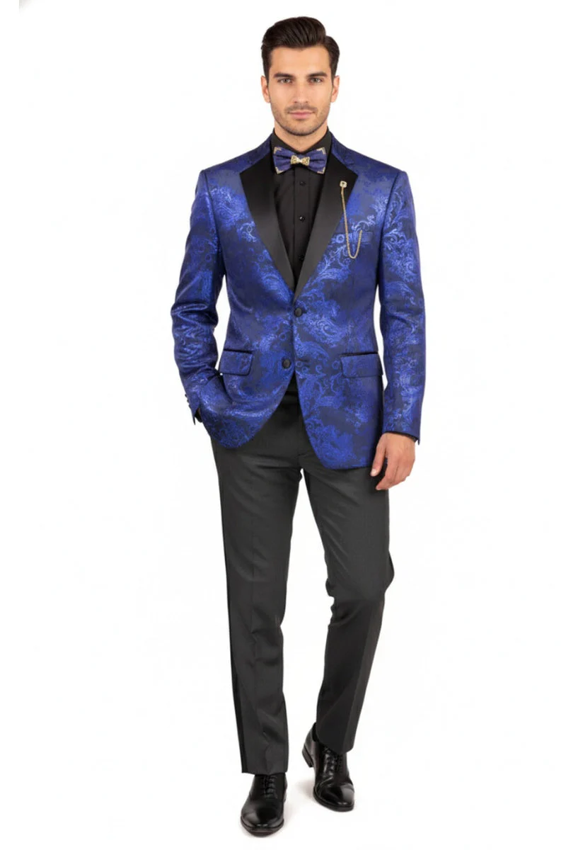 Posh Paisley Velvet Royal Blue Tuxedo Jacket - 34 Short or Extra Small