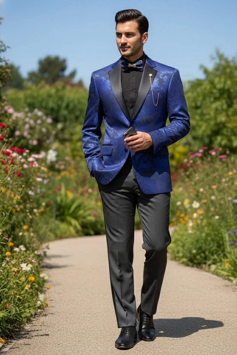Posh Paisley Velvet Royal Blue Tuxedo Jacket - 34 Short or Extra Small