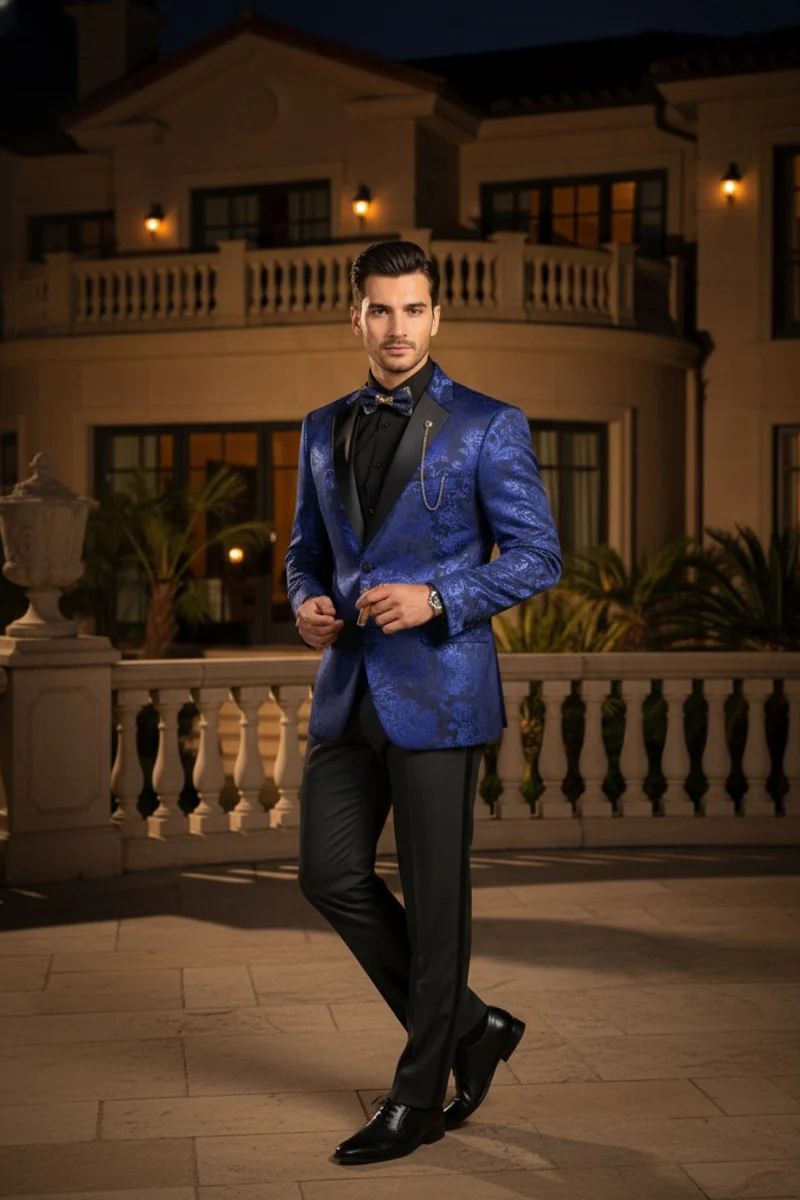 Posh Paisley Velvet Royal Blue Tuxedo Jacket - 34 Short or Extra Small