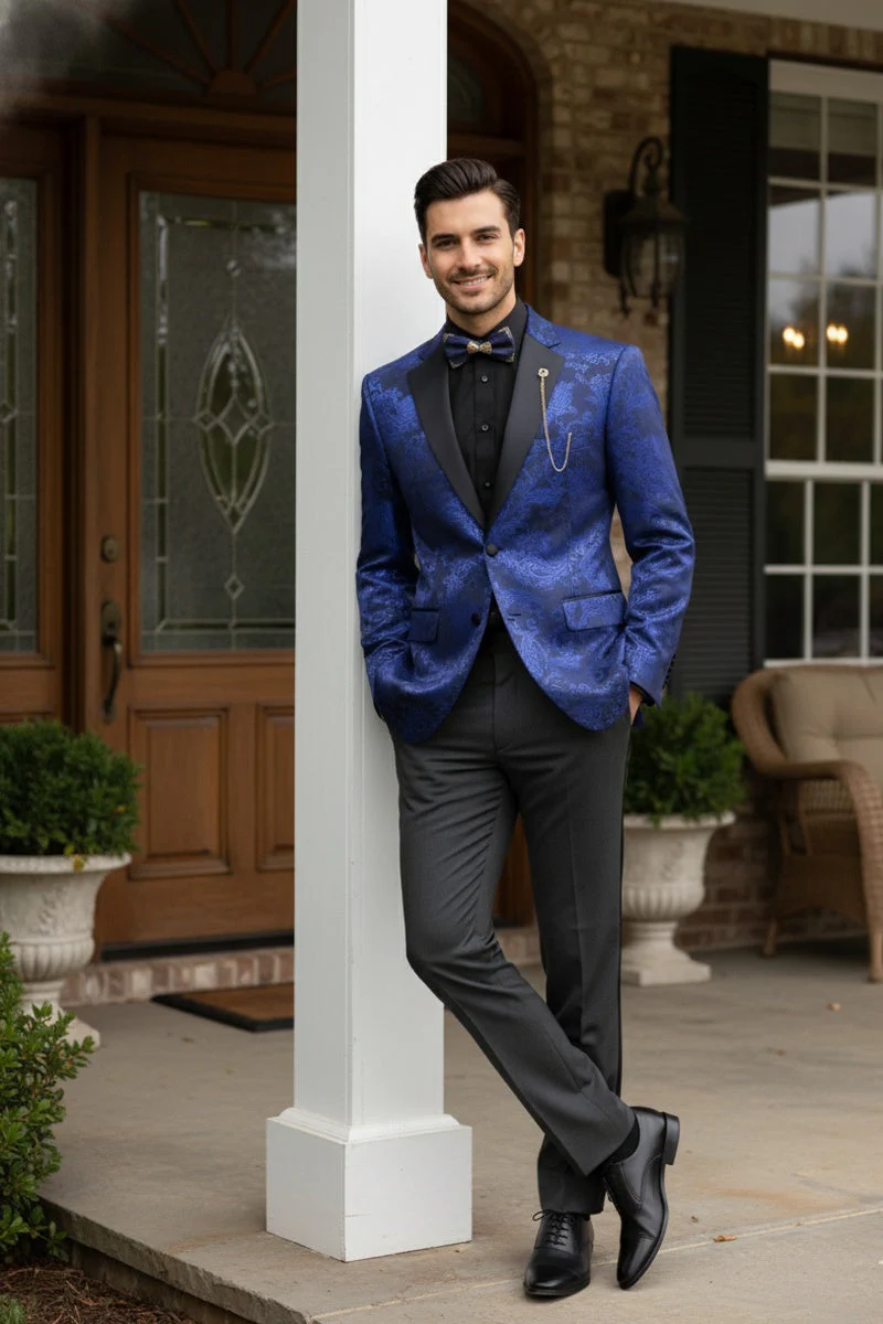 Posh Paisley Velvet Royal Blue Tuxedo Jacket - 34 Short or Extra Small
