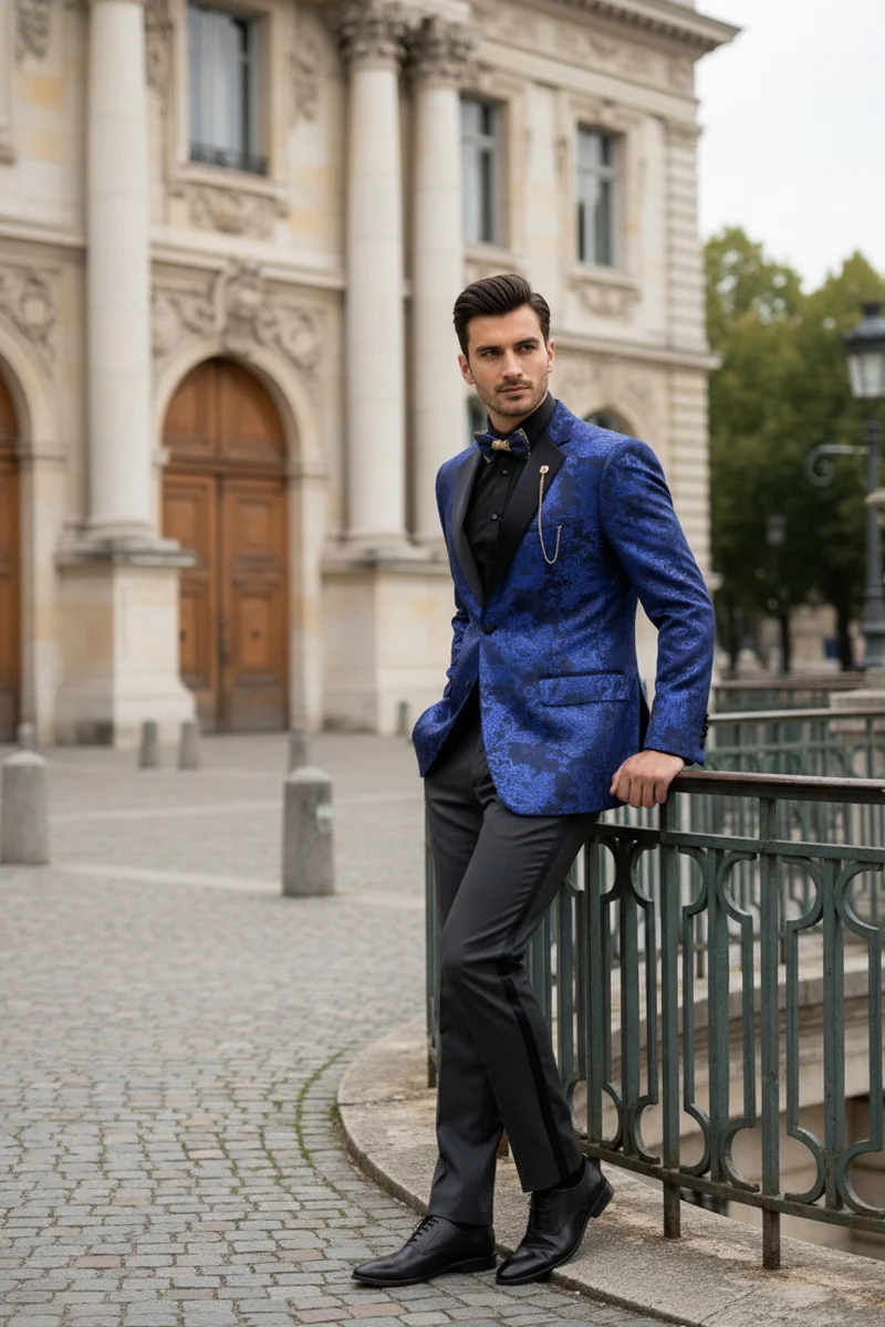 Posh Paisley Velvet Royal Blue Tuxedo Jacket - 34 Short or Extra Small